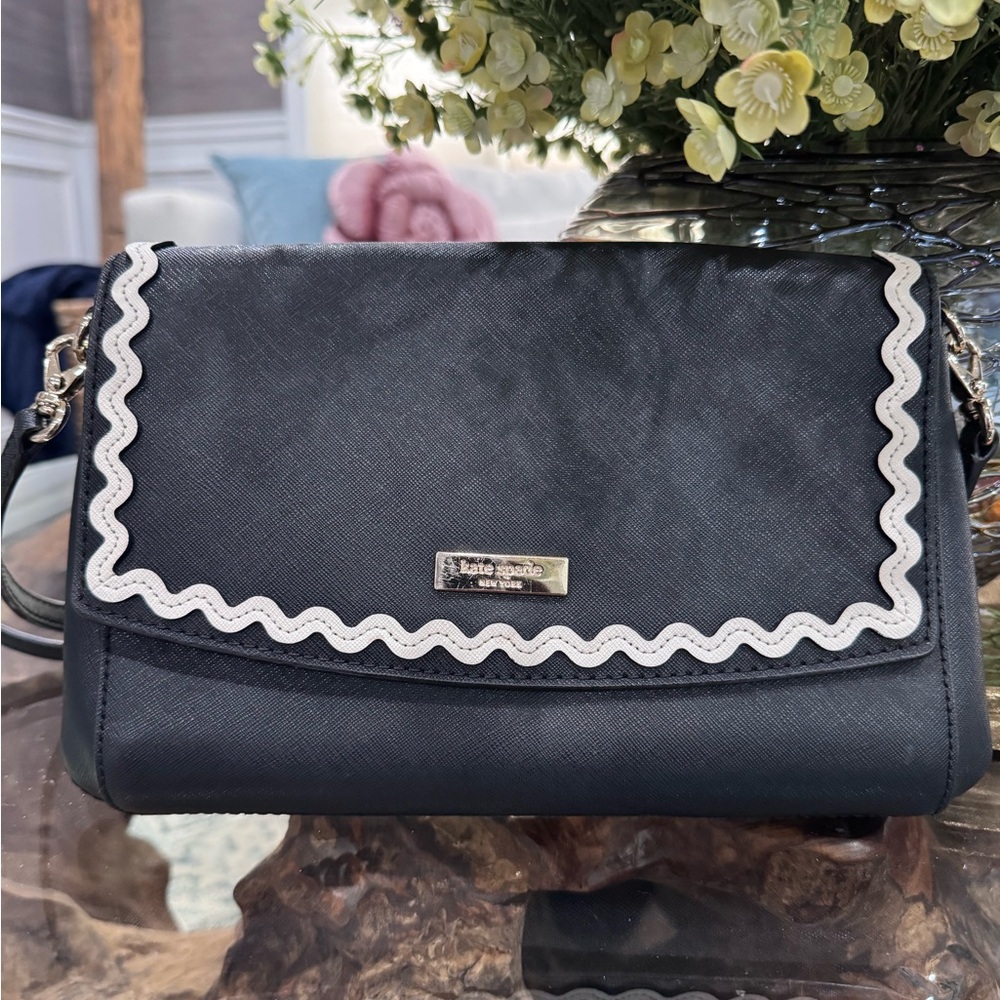 kate spade Black Crossbody with Cream Scallop Trim